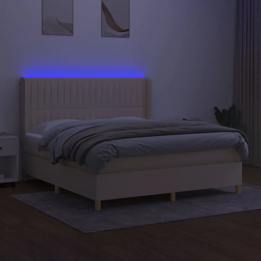 Sommier à lattes de lit matelas et LED Crème 160x200 cm Tissu - 3