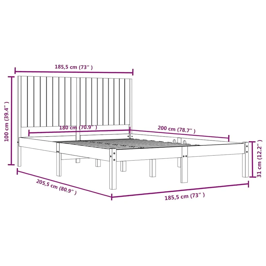 Cadre de lit sans matelas 180x200 cm bois massif - 6