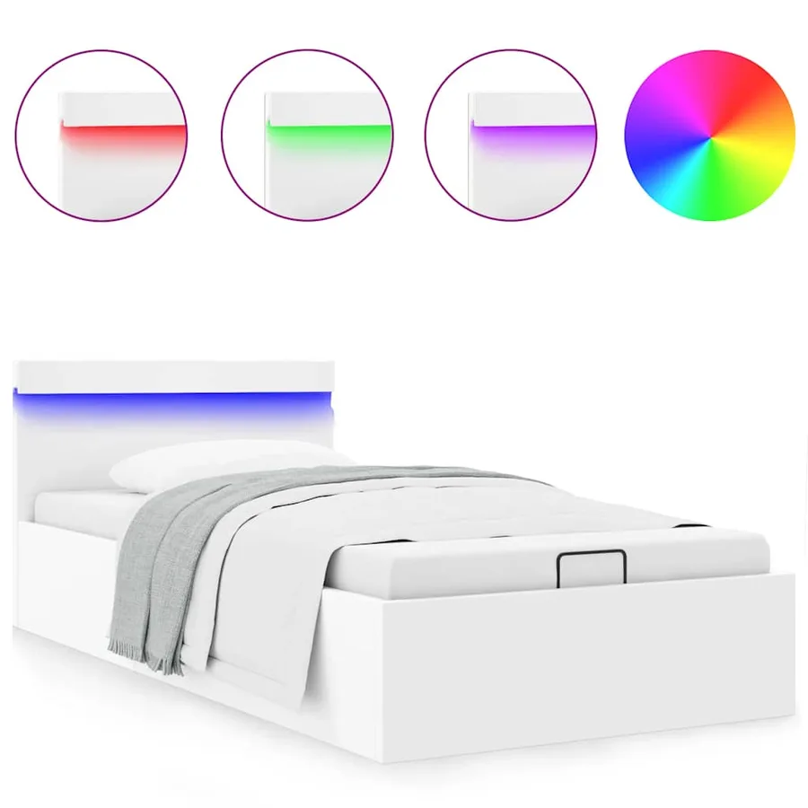 Cadre de lit à rangement hydraulique sans matelas avec LED - 2