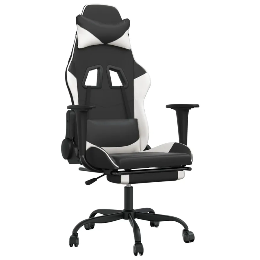 Chaise de jeu avec repose-pied Noir et blanc Similicuir - 2