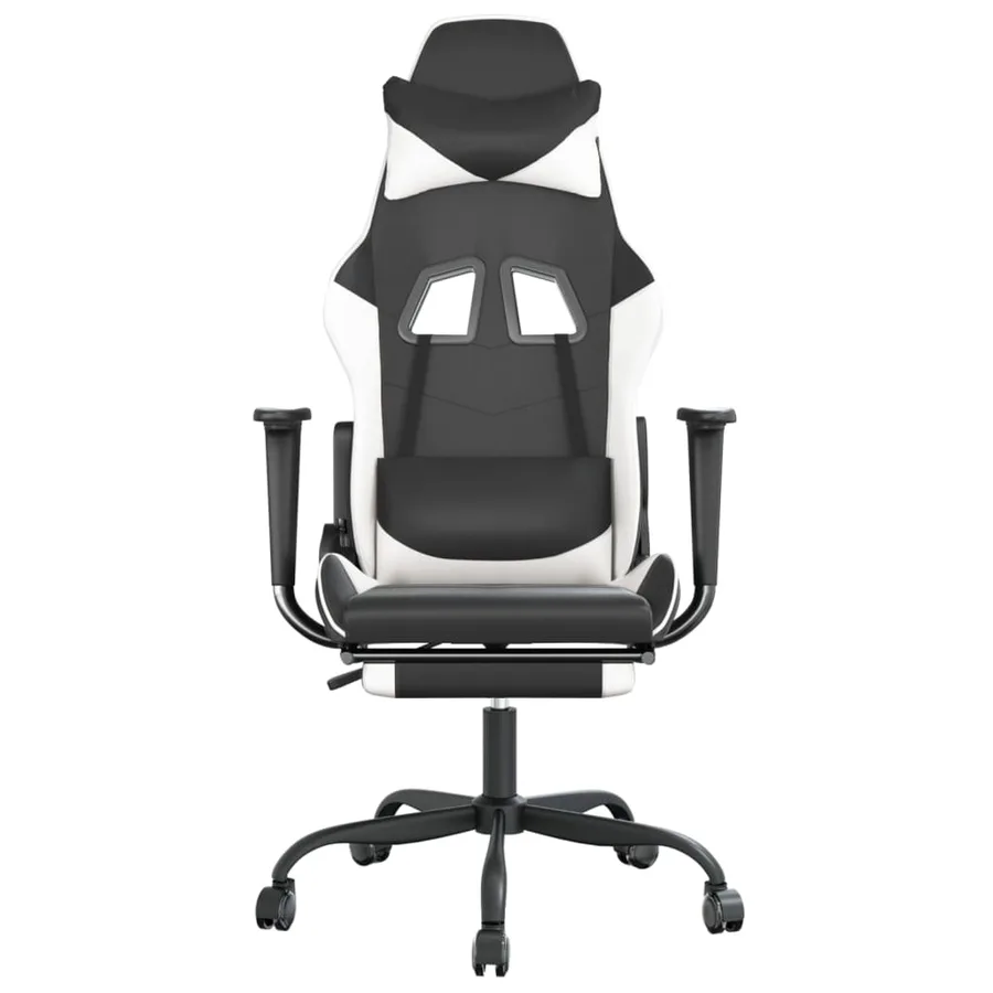 Chaise de jeu avec repose-pied Noir et blanc Similicuir - 3