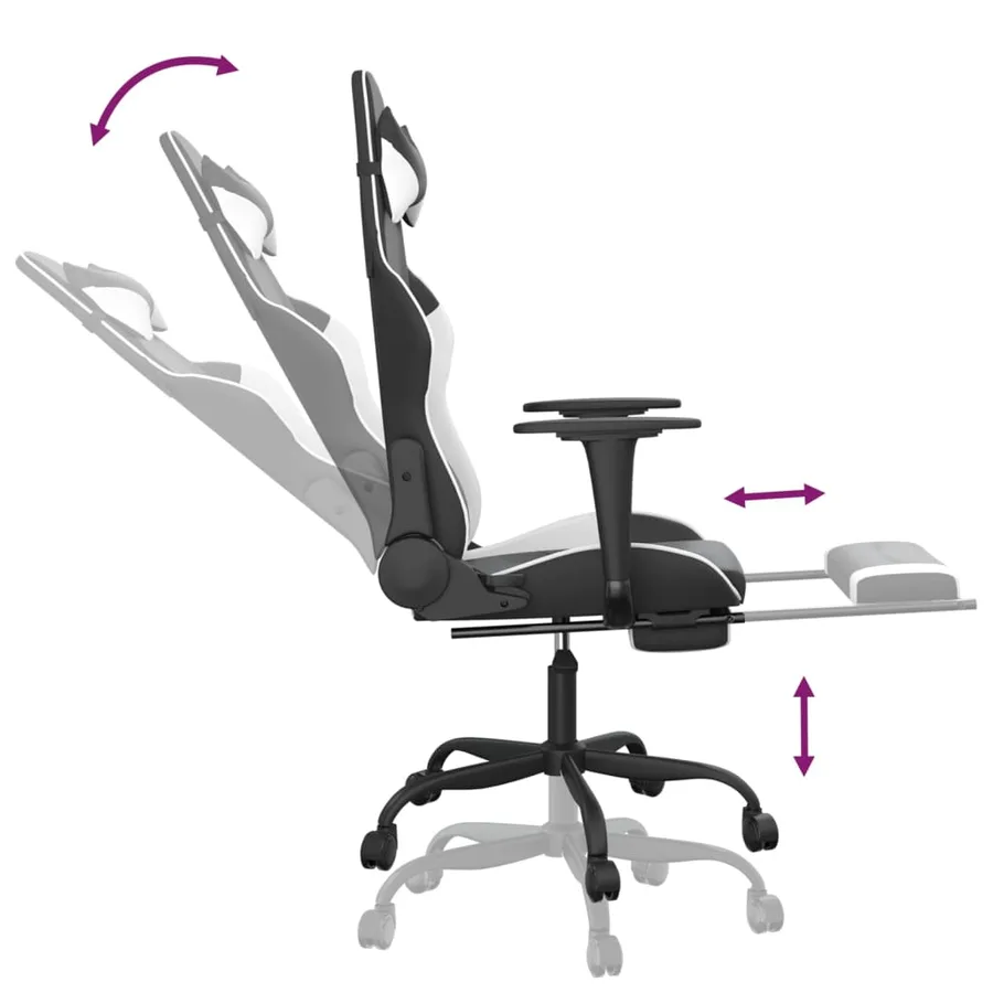 Chaise de jeu avec repose-pied Noir et blanc Similicuir - 7