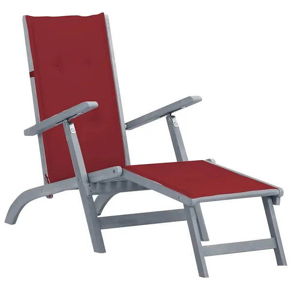 Chaise longue d'extérieur repose-pied et coussin Acacia solide
