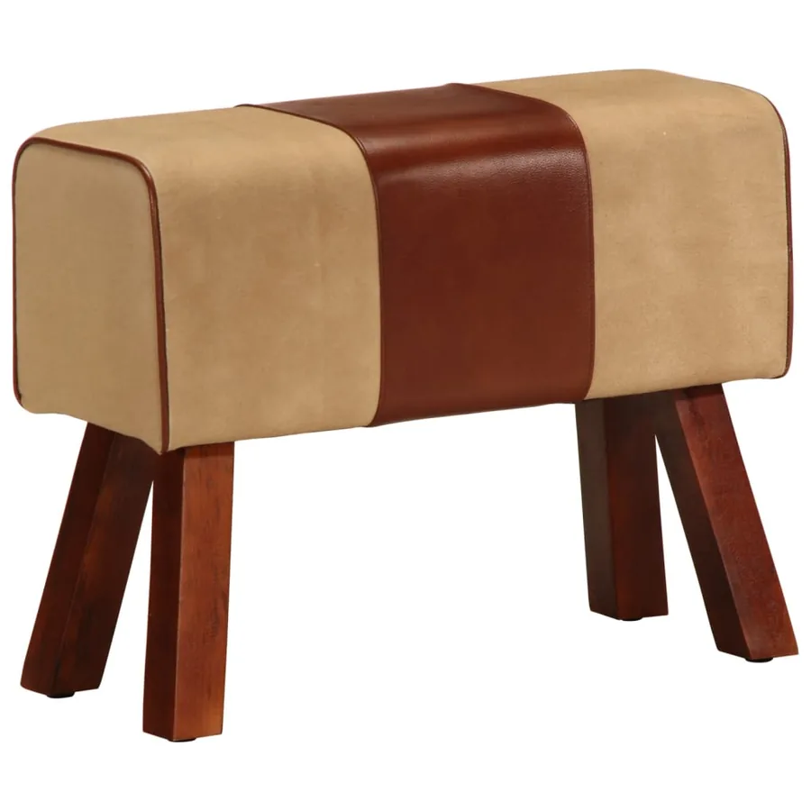 Banc saut de cheval 58 cm marron cuir véritable et manguier