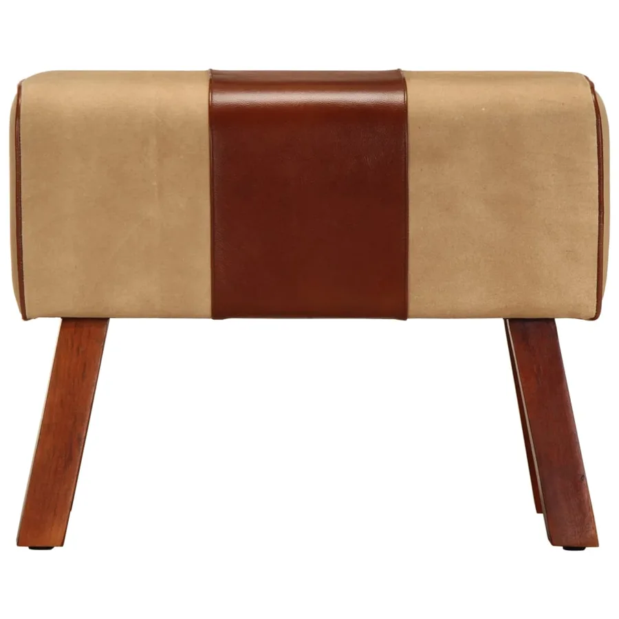 Banc saut de cheval 58 cm marron cuir véritable et manguier - 2
