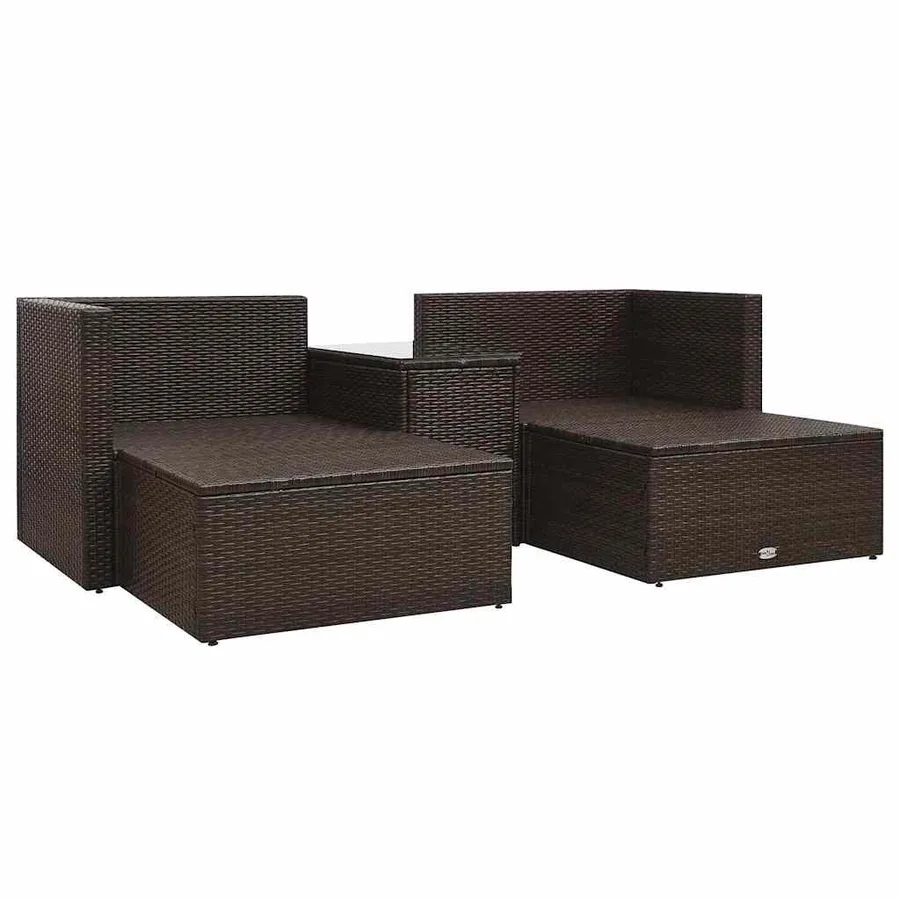 Salon de jardin 5 pcs avec coussins Résine tressée Marron - 3