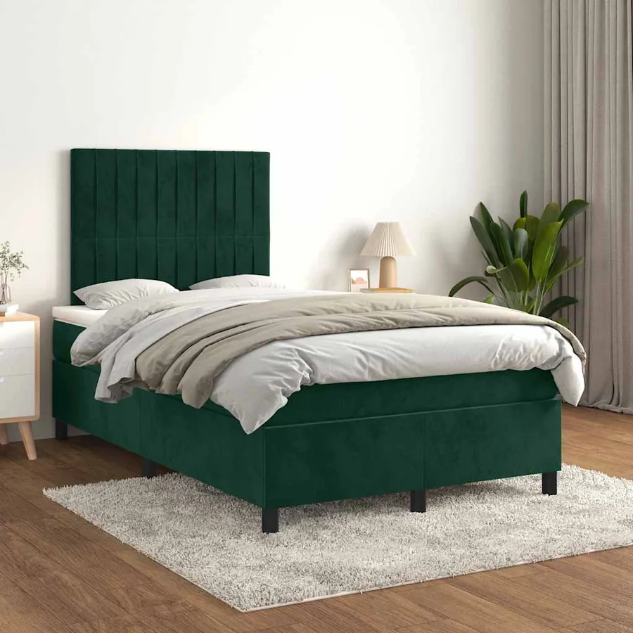 Sommier à lattes de lit et matelas Vert foncé 120x200cm Velours