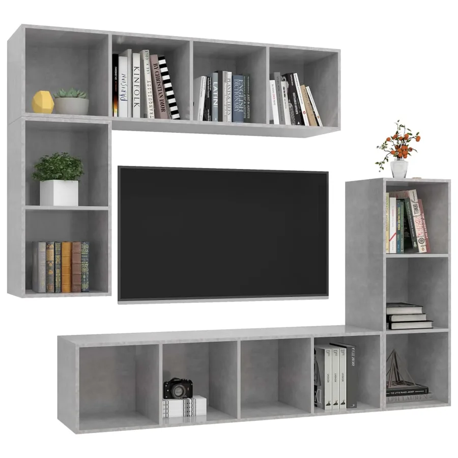 Ensemble de meubles TV 4 pcs Gris béton Bois d'ingénierie - 3