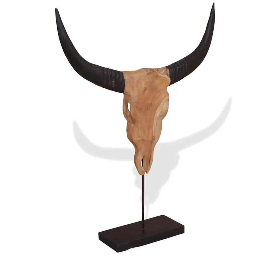 Sculpture de crâne de taureau teck 66x15x88 cm - 2