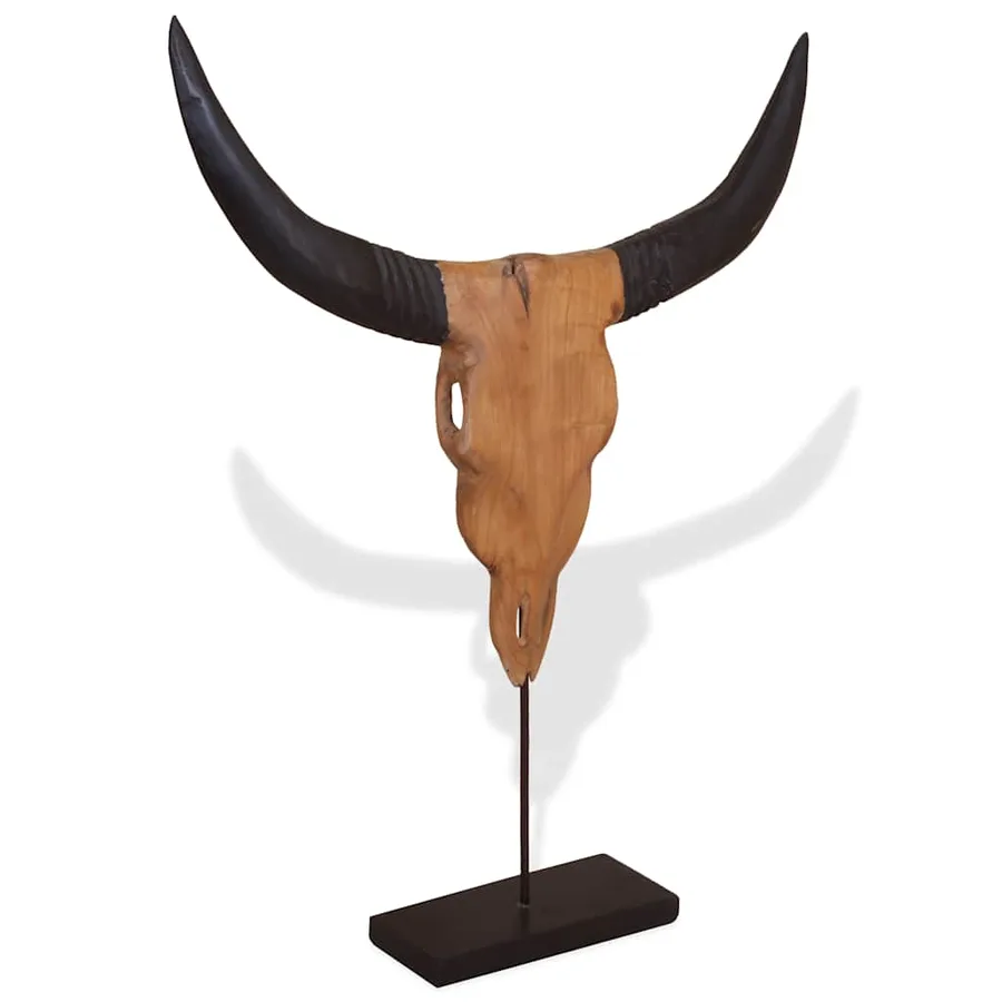 Sculpture de crâne de taureau teck 66x15x88 cm - 5