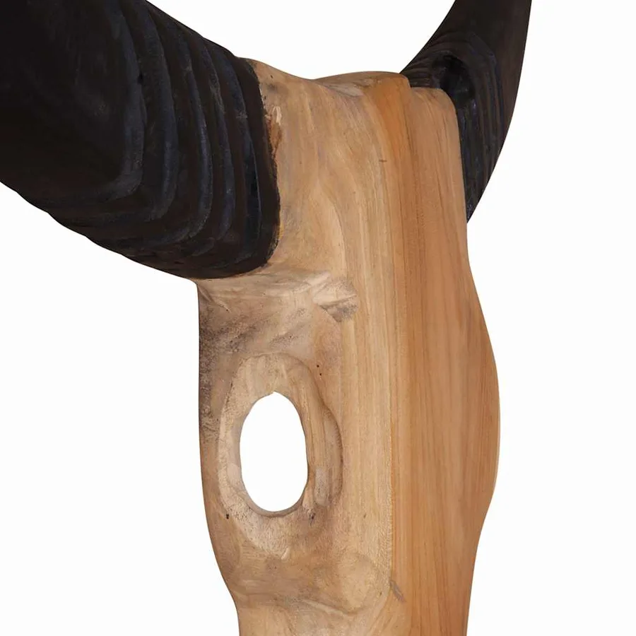 Sculpture de crâne de taureau teck 66x15x88 cm - 6
