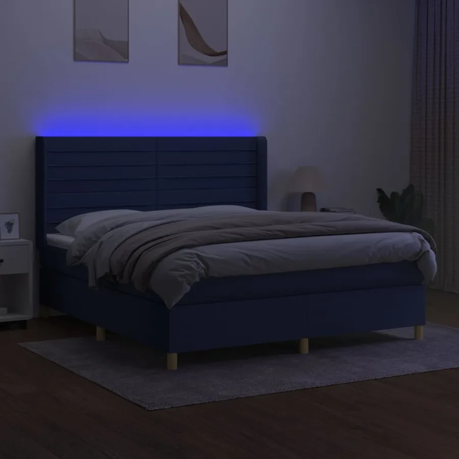 Sommier à lattes de lit matelas et LED Bleu 180x200 cm Tissu - 3