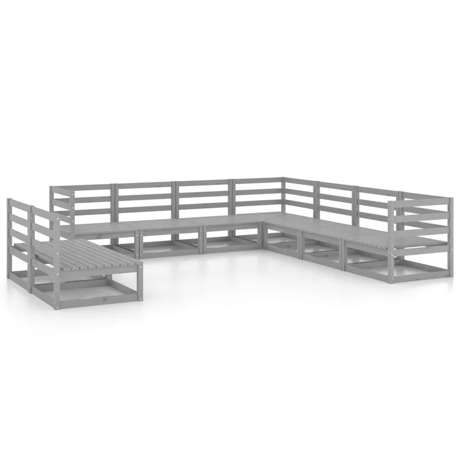 Salon de jardin 9 pcs gris bois de pin massif - 2