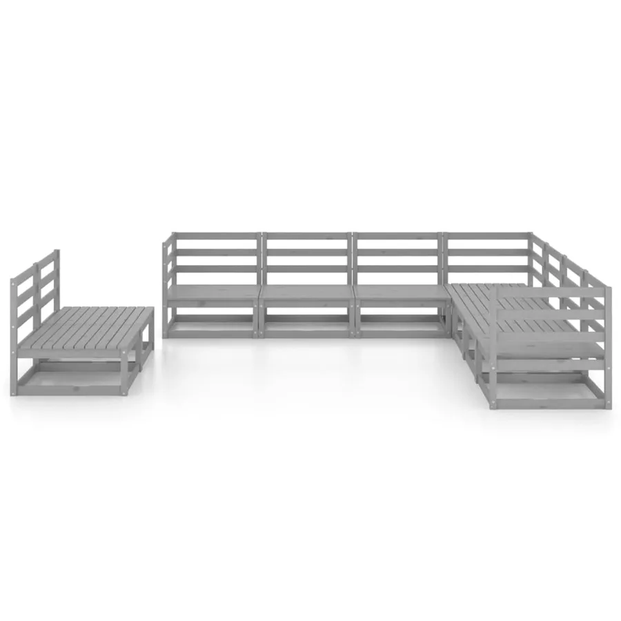 Salon de jardin 9 pcs gris bois de pin massif - 3