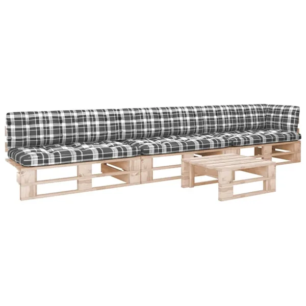Salon de jardin palette 4pcs avec coussins Bois de pin imprégné