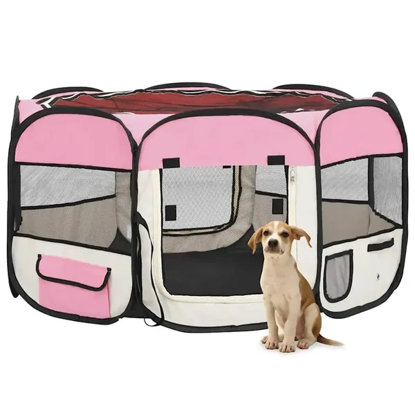 Parc pliable pour chien avec sac de transport Rose 125x125x61cm