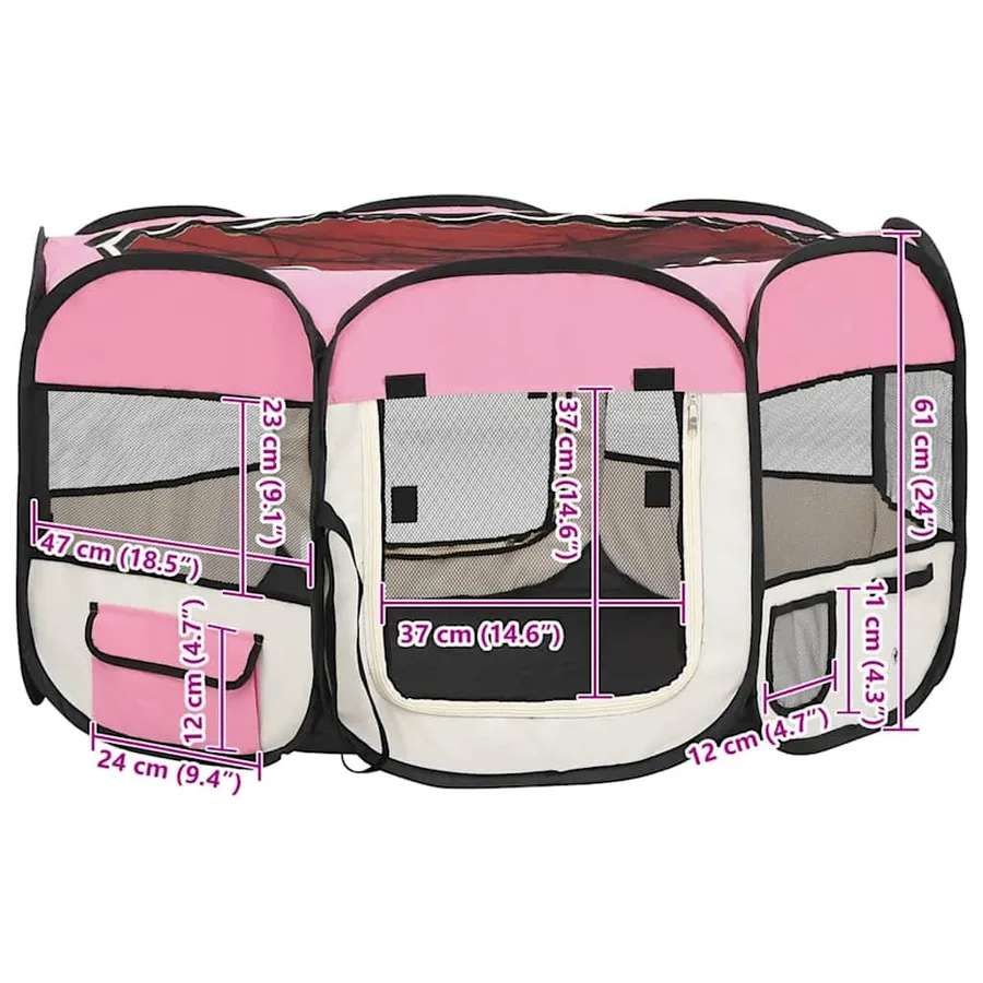 Parc pliable pour chien avec sac de transport Rose 125x125x61cm - 10