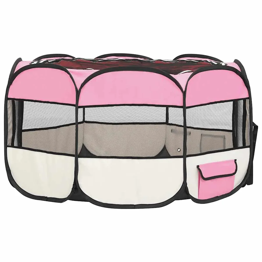 Parc pliable pour chien avec sac de transport Rose 125x125x61cm - 4