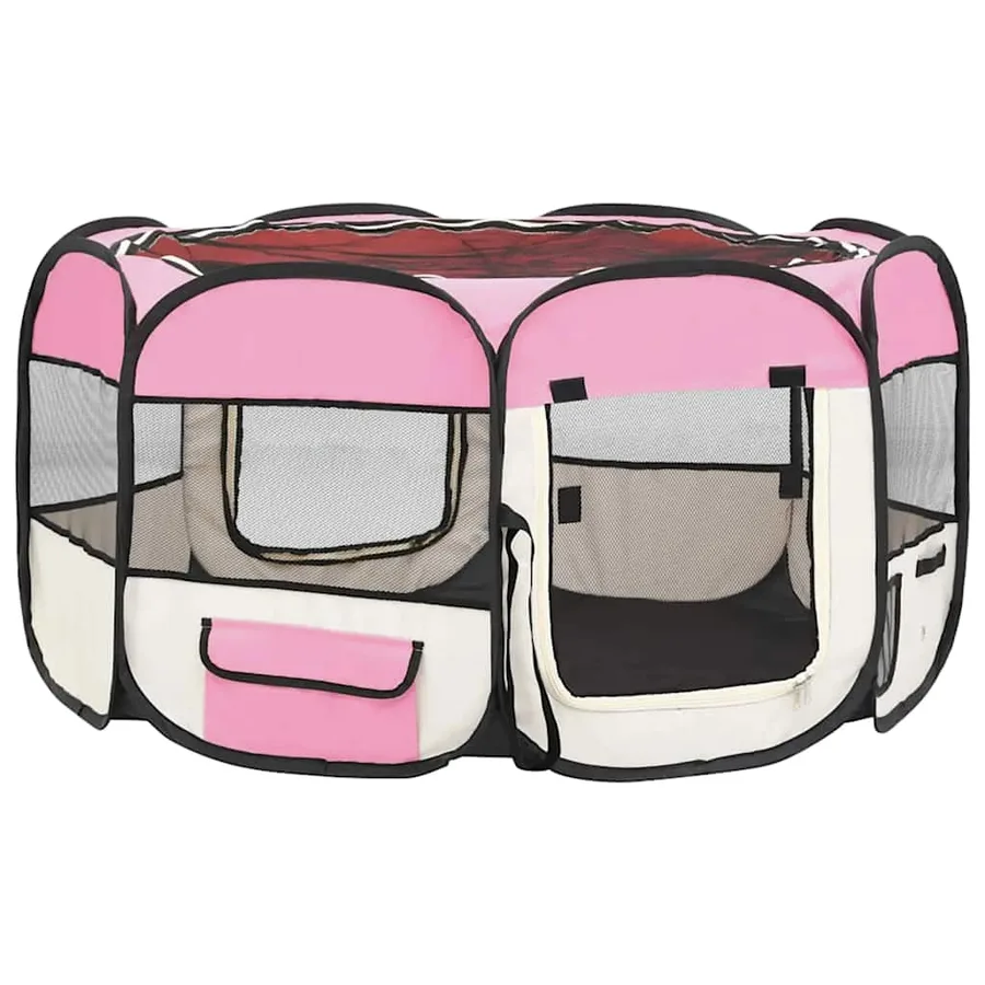 Parc pliable pour chien avec sac de transport Rose 125x125x61cm - 5