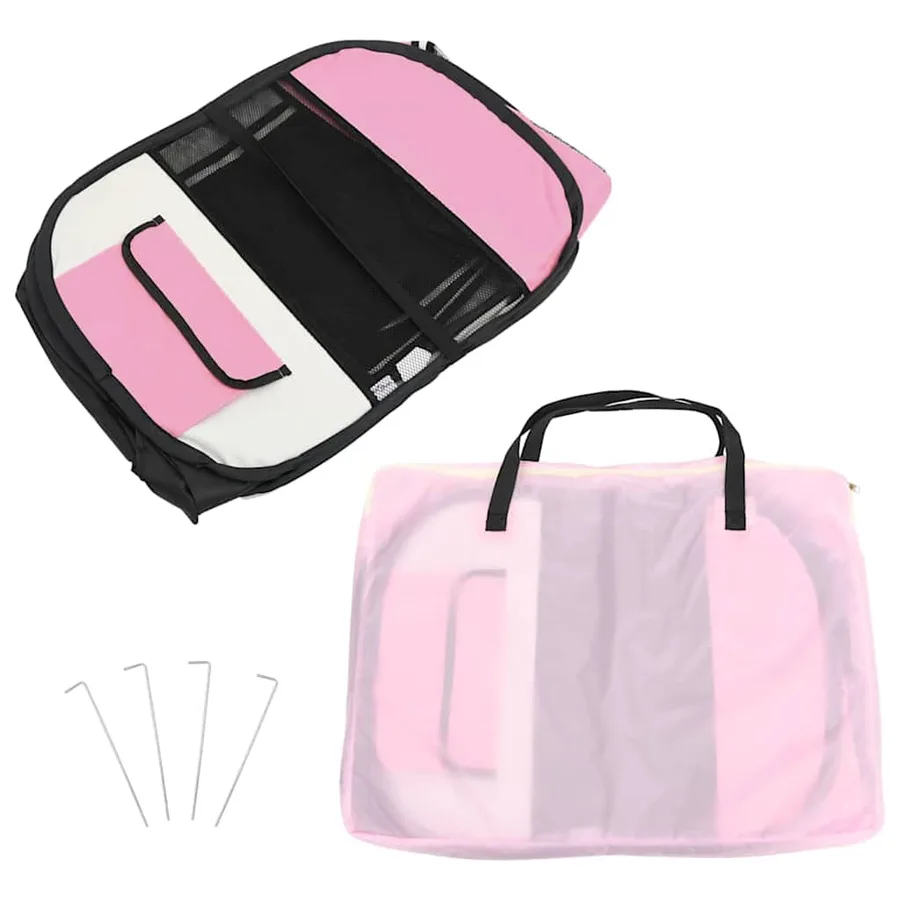 Parc pliable pour chien avec sac de transport Rose 125x125x61cm - 9