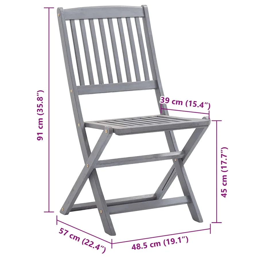 Chaises pliables d'extérieur lot de 8 et coussins Bois d'acacia - 7
