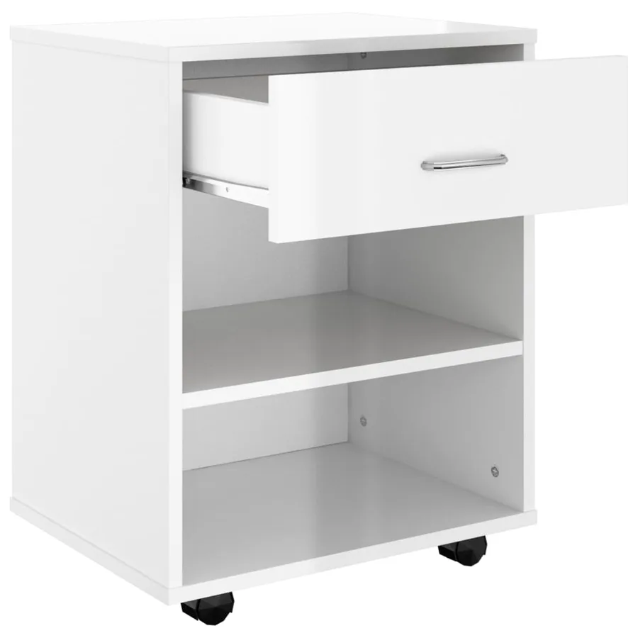 Armoire à roulettes Blanc brillant 46x36x59cm Bois d’ingénierie - 6
