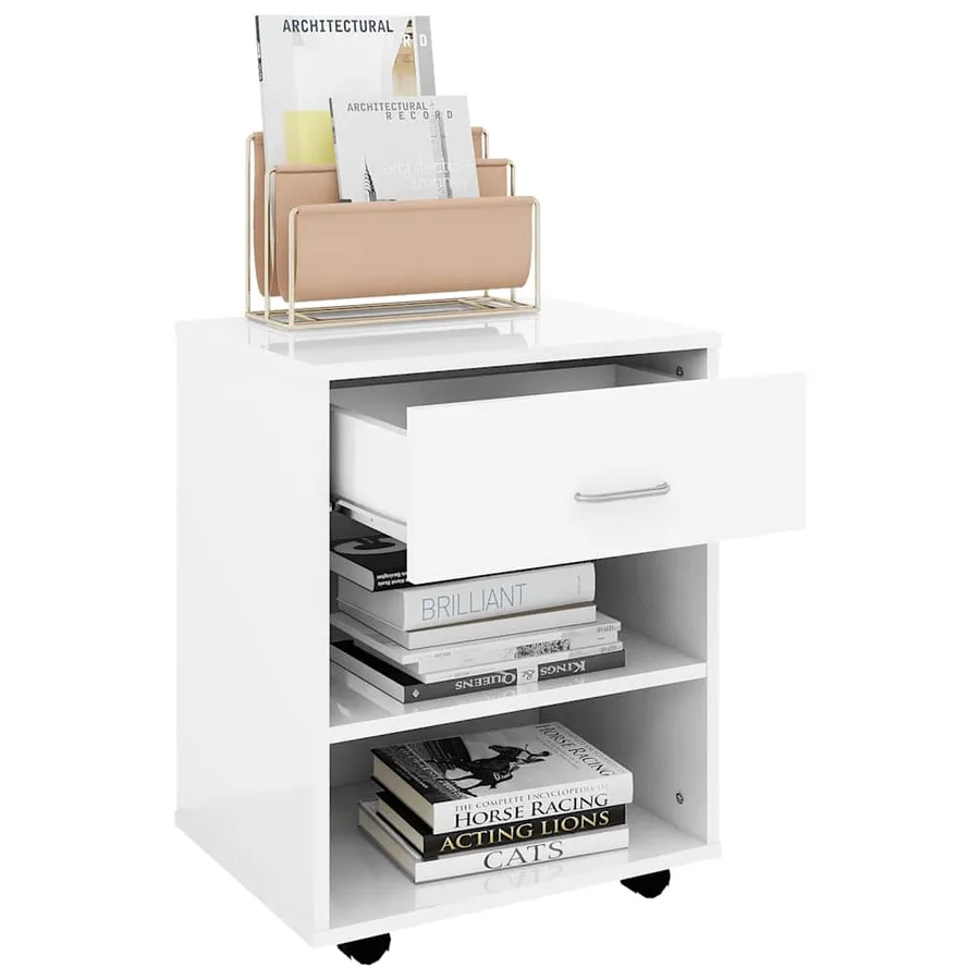 Armoire à roulettes Blanc brillant 46x36x59cm Bois d’ingénierie - 7