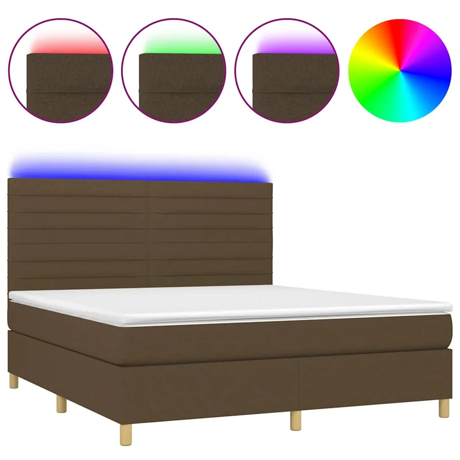 Sommier à lattes de lit matelas et LED Marron foncé 180x200 cm - 2