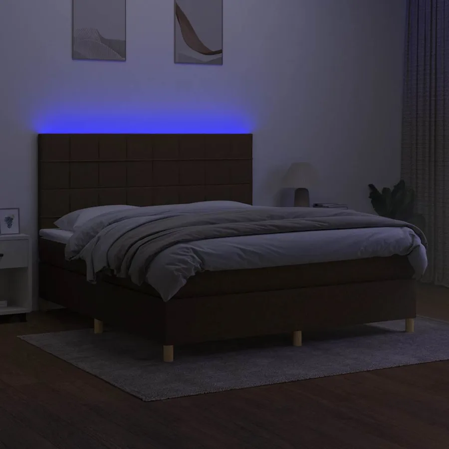 Sommier à lattes de lit matelas et LED Marron foncé 180x200 cm - 4