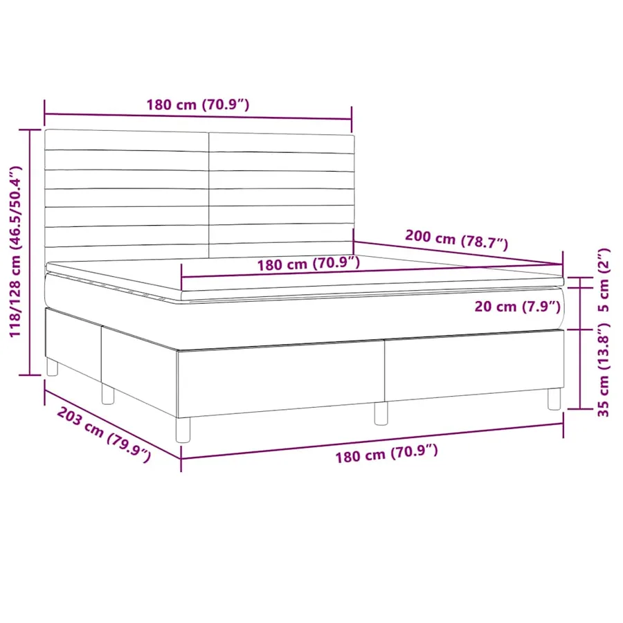 Sommier à lattes de lit matelas et LED Marron foncé 180x200 cm - 8