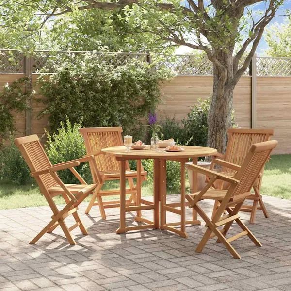 Ensemble à dîner d'extérieur pliable 5 pcs Bois solide de teck