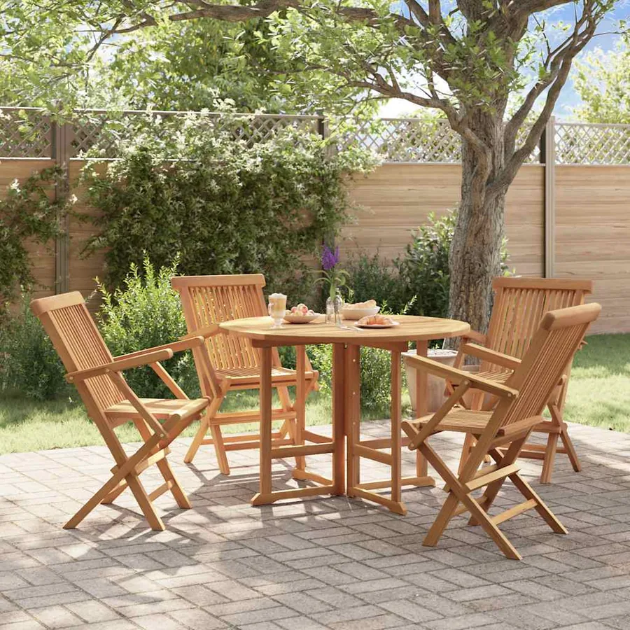 Ensemble à dîner d'extérieur pliable 5 pcs Bois solide de teck