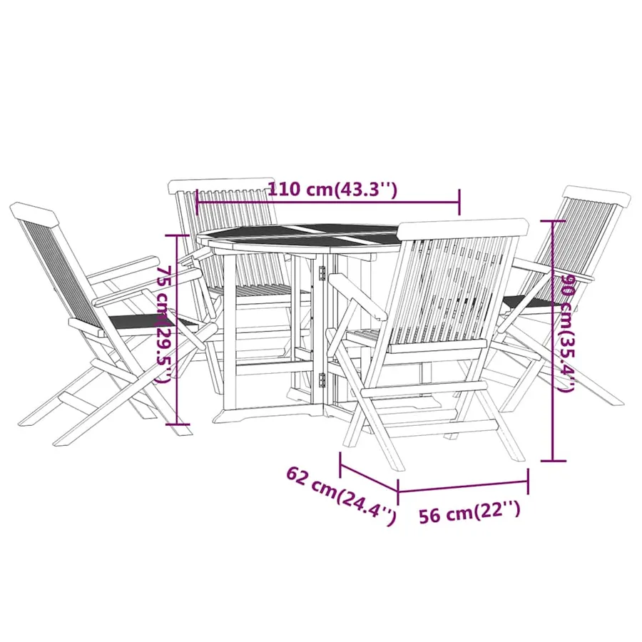 Ensemble à dîner d'extérieur pliable 5 pcs Bois solide de teck - 12