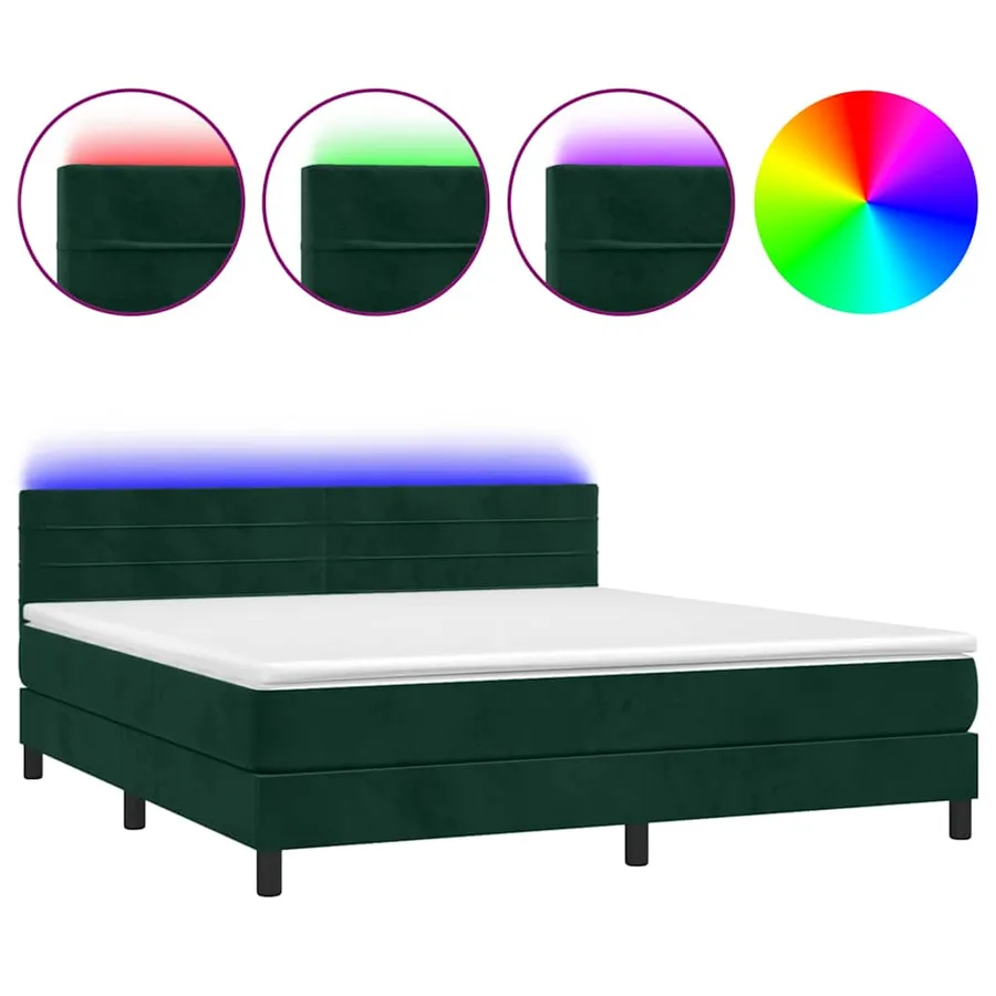 Sommier à lattes de lit avec matelas LED Vert foncé 180x200 cm - 2