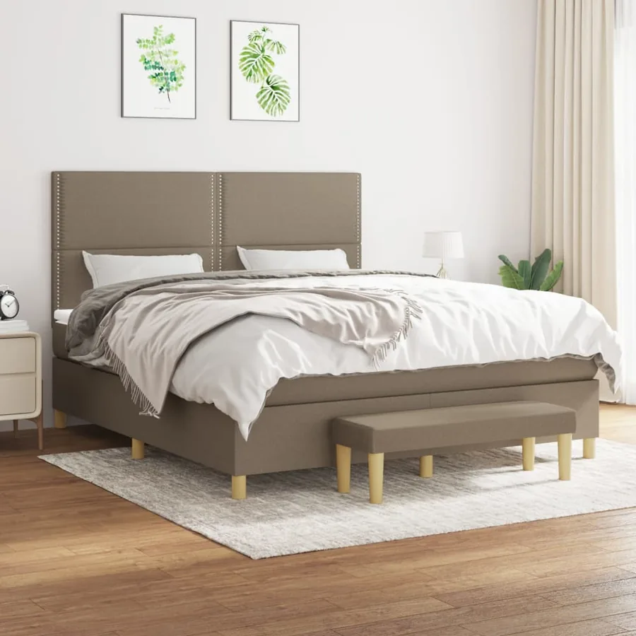 Sommier à lattes de lit avec matelas Taupe 180x200 cm Tissu