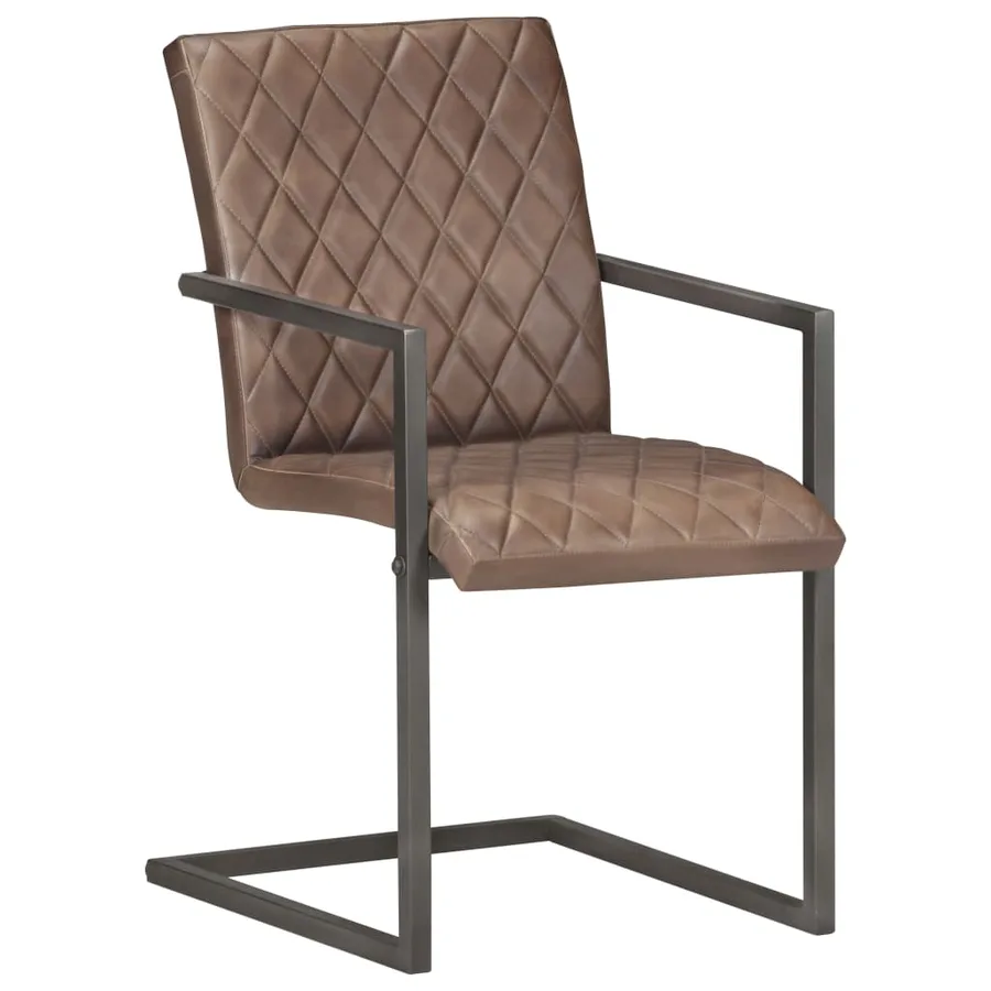 Chaises à manger cantilever lot de 4 marron cuir véritable - 2
