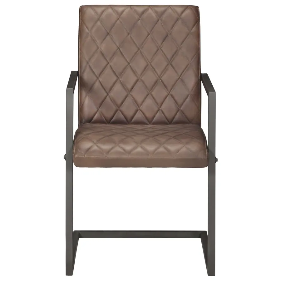 Chaises à manger cantilever lot de 4 marron cuir véritable - 3
