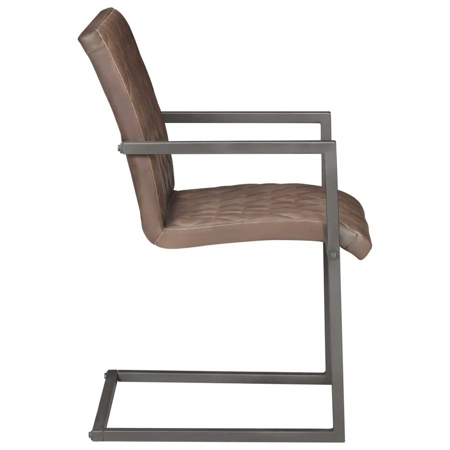 Chaises à manger cantilever lot de 4 marron cuir véritable - 4