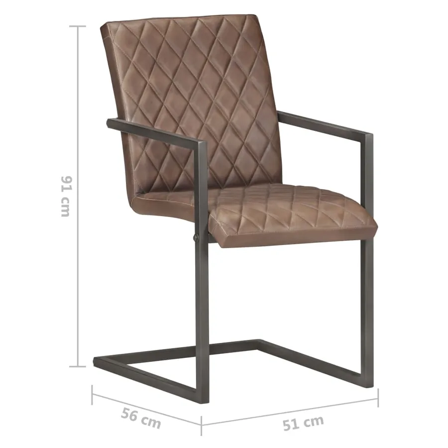 Chaises à manger cantilever lot de 4 marron cuir véritable - 7
