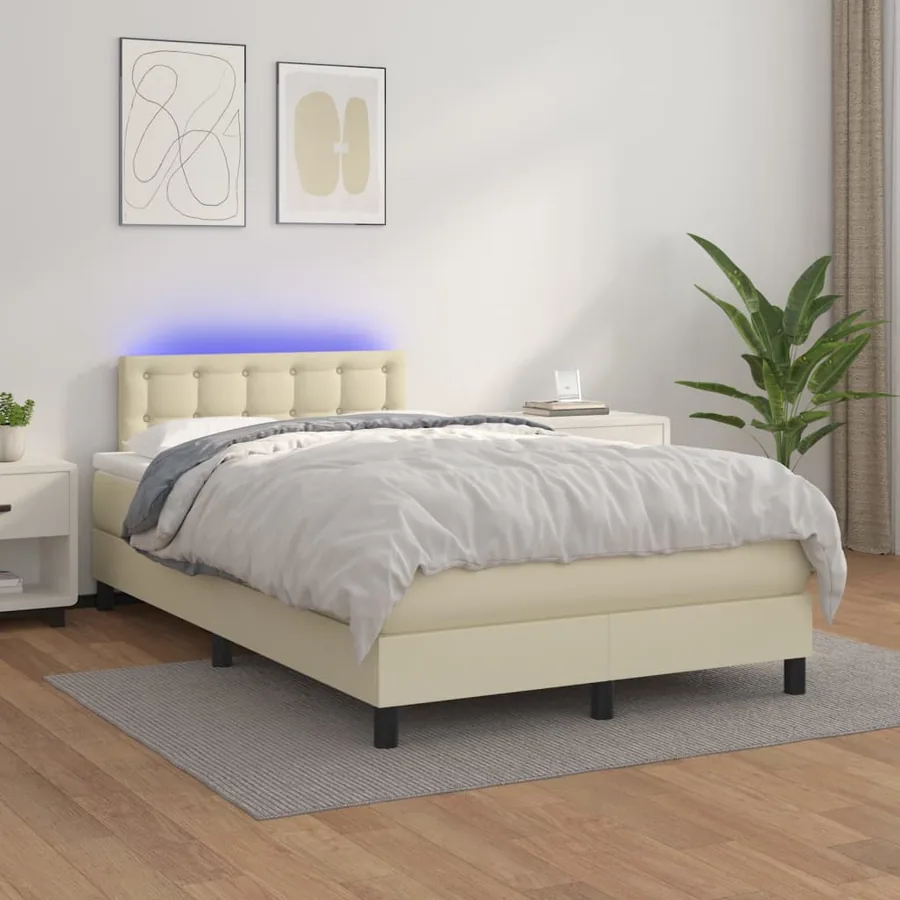 Sommier à lattes de lit avec matelas et LED Crème 120x200 cm