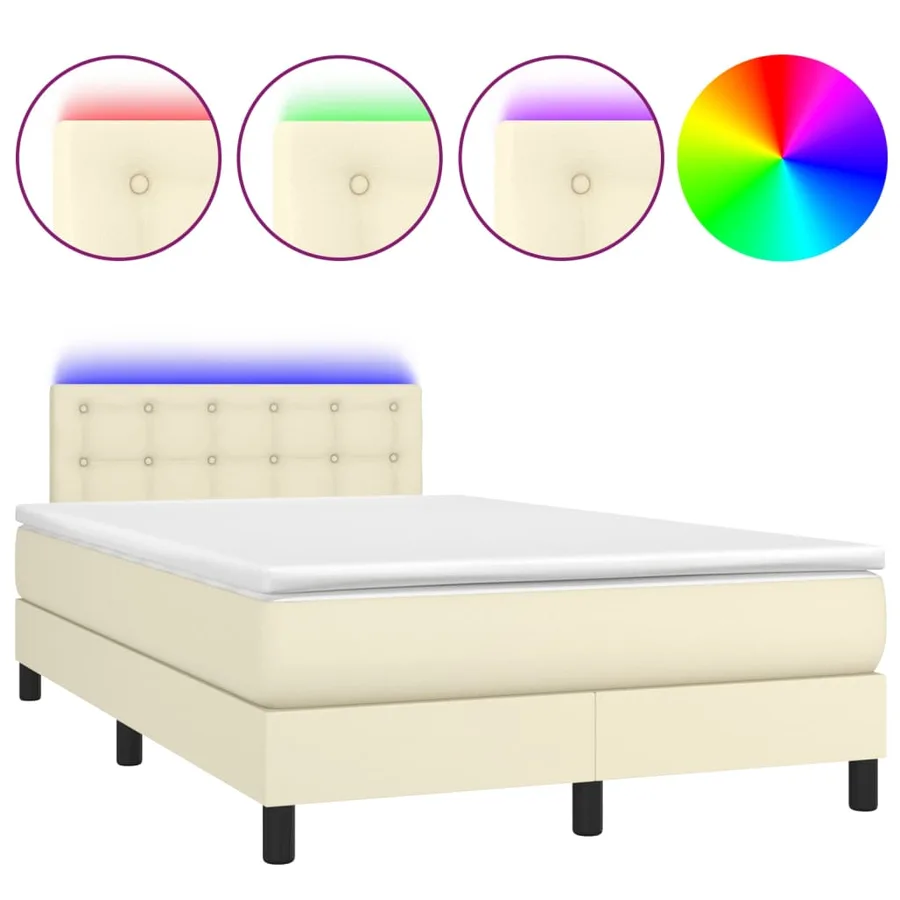 Sommier à lattes de lit avec matelas et LED Crème 120x200 cm - 2