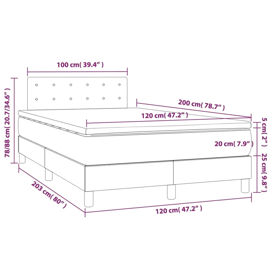 Sommier à lattes de lit avec matelas et LED Crème 120x200 cm - 8