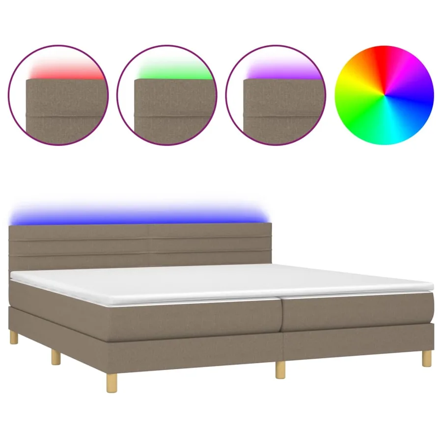 Sommier à lattes de lit et matelas et LED Taupe 200x200cm Tissu - 2