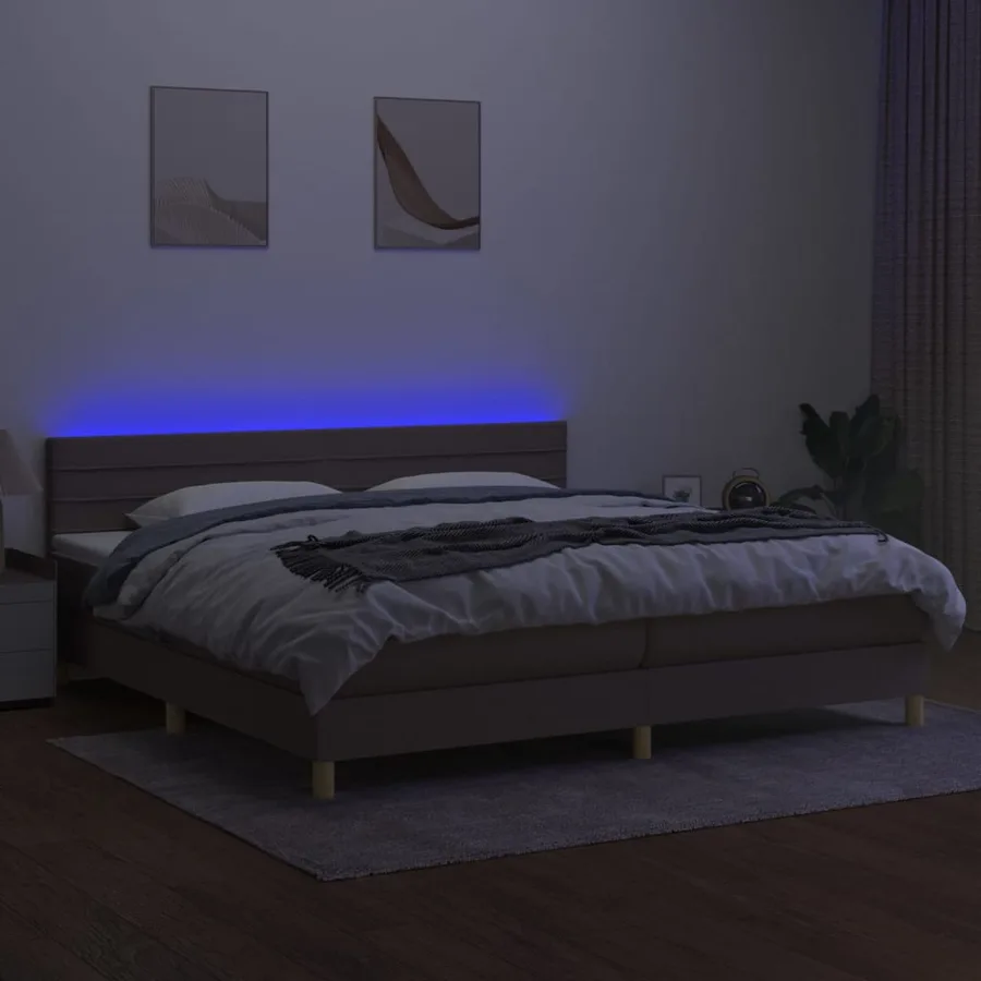 Sommier à lattes de lit et matelas et LED Taupe 200x200cm Tissu - 3