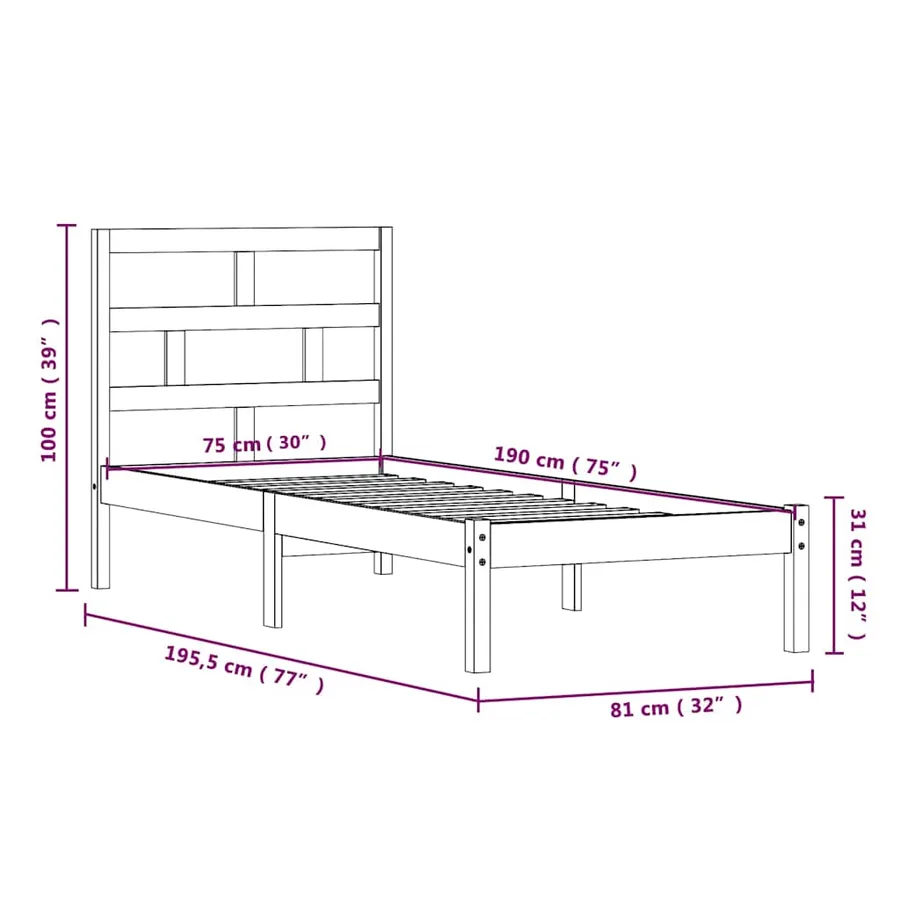 Cadre de lit sans matelas bois massif - 9