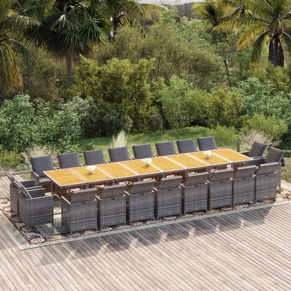 Ensemble à manger de jardin coussins 21 pcs Gris Résine tressée