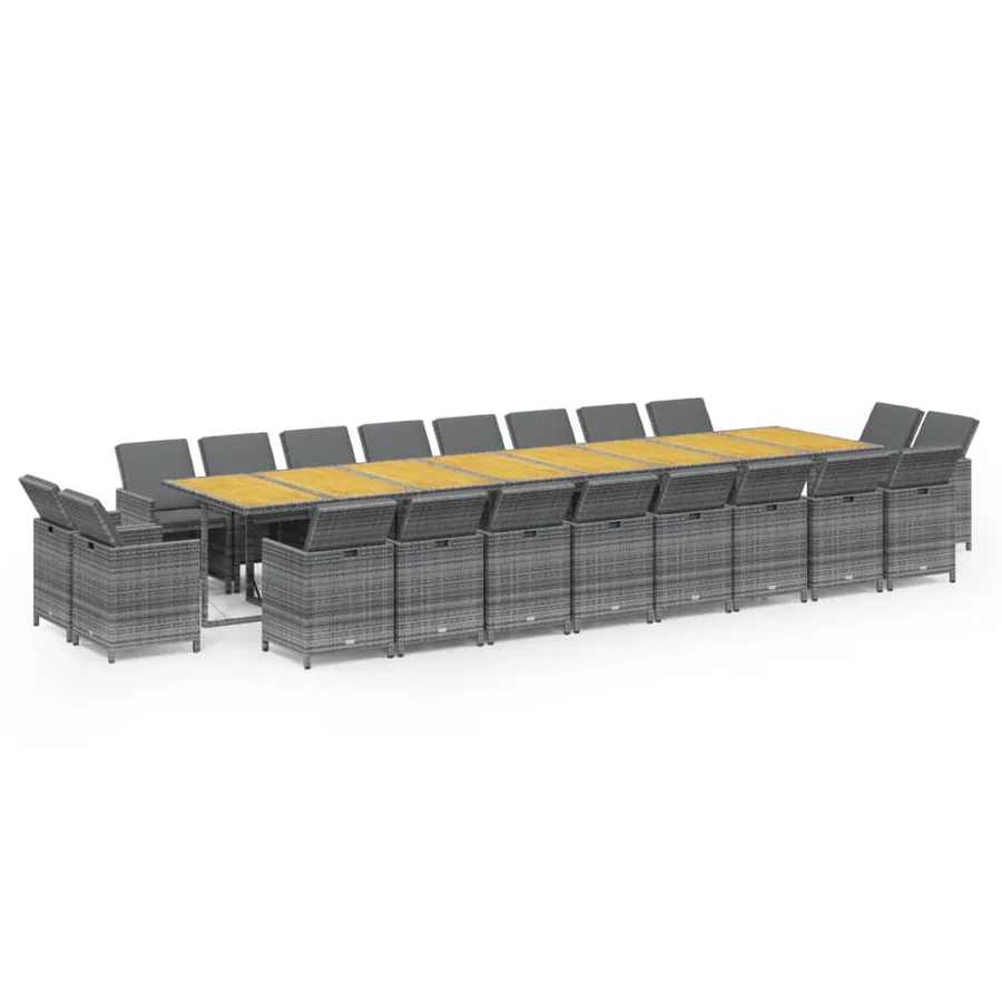 Ensemble à manger de jardin coussins 21 pcs Gris Résine tressée - 2