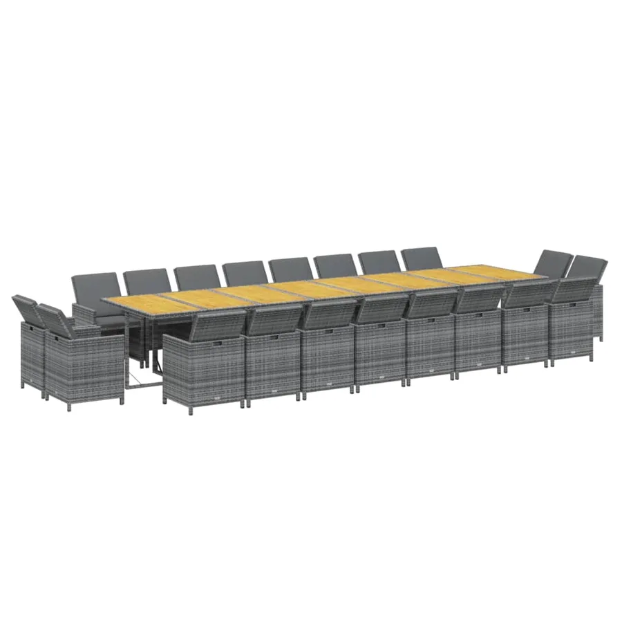 Ensemble à manger de jardin coussins 21 pcs Gris Résine tressée - 3