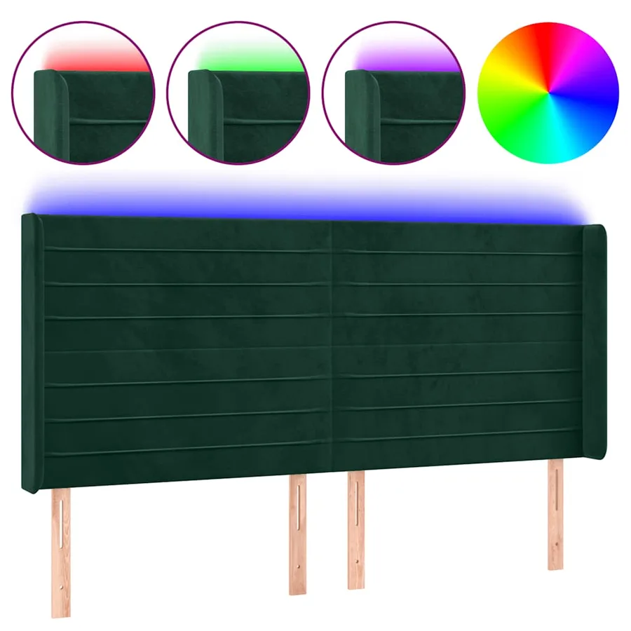 Tête de lit à LED Vert foncé 203x16x118/128 cm Velours - 2