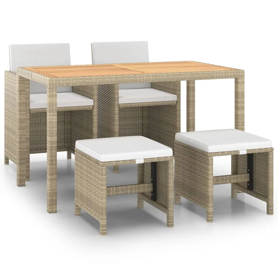 Ensemble à manger de jardin et coussins 5 pcs Poly rotin Beige - 2